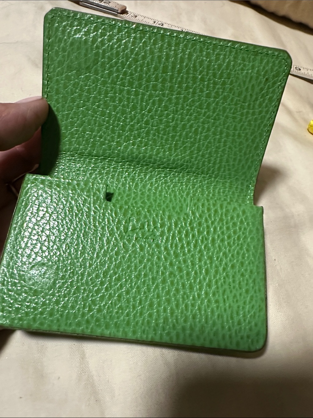 New Lodi’s Green Pebbled Leather Card Holder size 4” x 2 1/2” - Picture 2 of 4